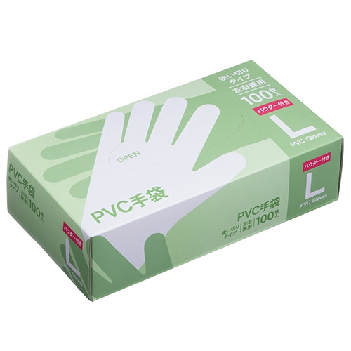 PVC手袋　パウダー付き　L　1箱（100枚）（ご注文単位1箱）【直送品】