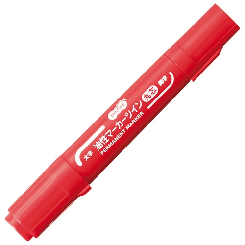 TANOSEE　キャップ式油性マーカー　ツイン　太字（丸芯）＋細字　赤　1セット（50本）（ご注文単位1セット）【直送品】
