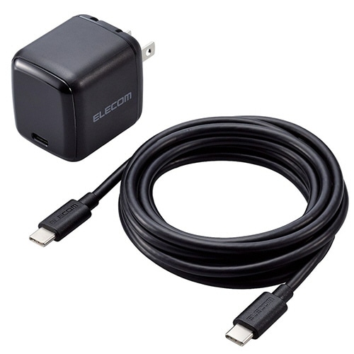 エレコム USB PowerDelivery 65W AC充電器(C-Cケーブル付属/2m) ブラック ACDC-PD8765BK 1個（ご注文単位1個）【直送品】