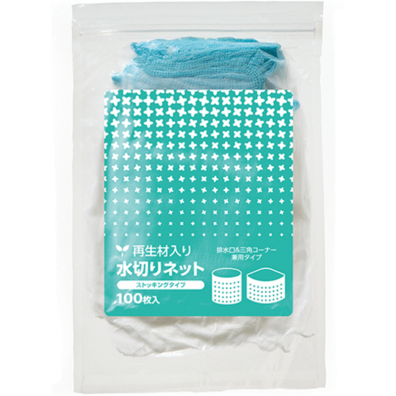 TANOSEE 再生材入り水切りネット ストッキングタイプ 排水口・三角コーナー兼用 100枚/パック(ご注文単位1パック)【直送品】