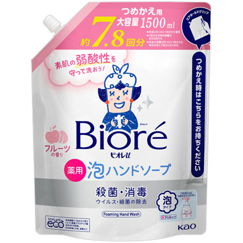 花王 ビオレu 薬用泡ハンドソープ フルーツの香り つめかえ用 1500mL 1パック(ご注文単位1パック)【直送品】