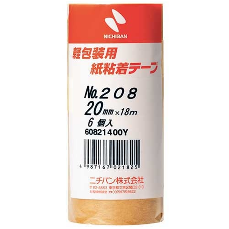 ニチバン 紙粘着テープ 208-20 20mm×18m 6巻 1個（ご注文単位1個）【直送品】