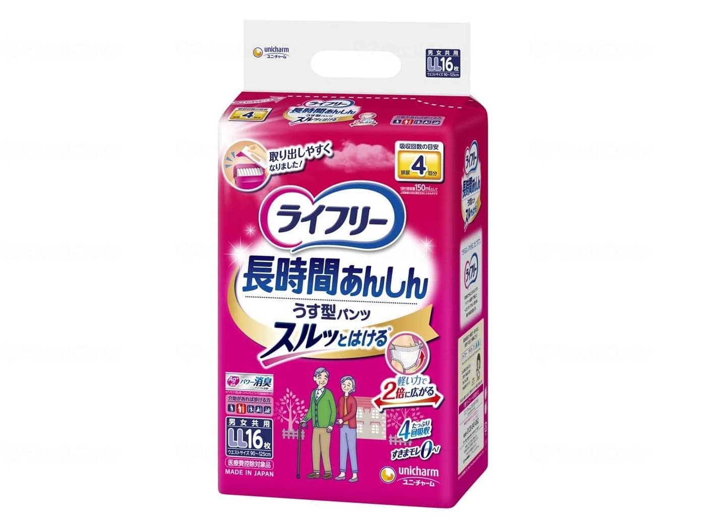 ウェルファン T長時間あんしんうす型パンツLL16枚/袋/LL 1個（ご注文単位1個）【直送品】