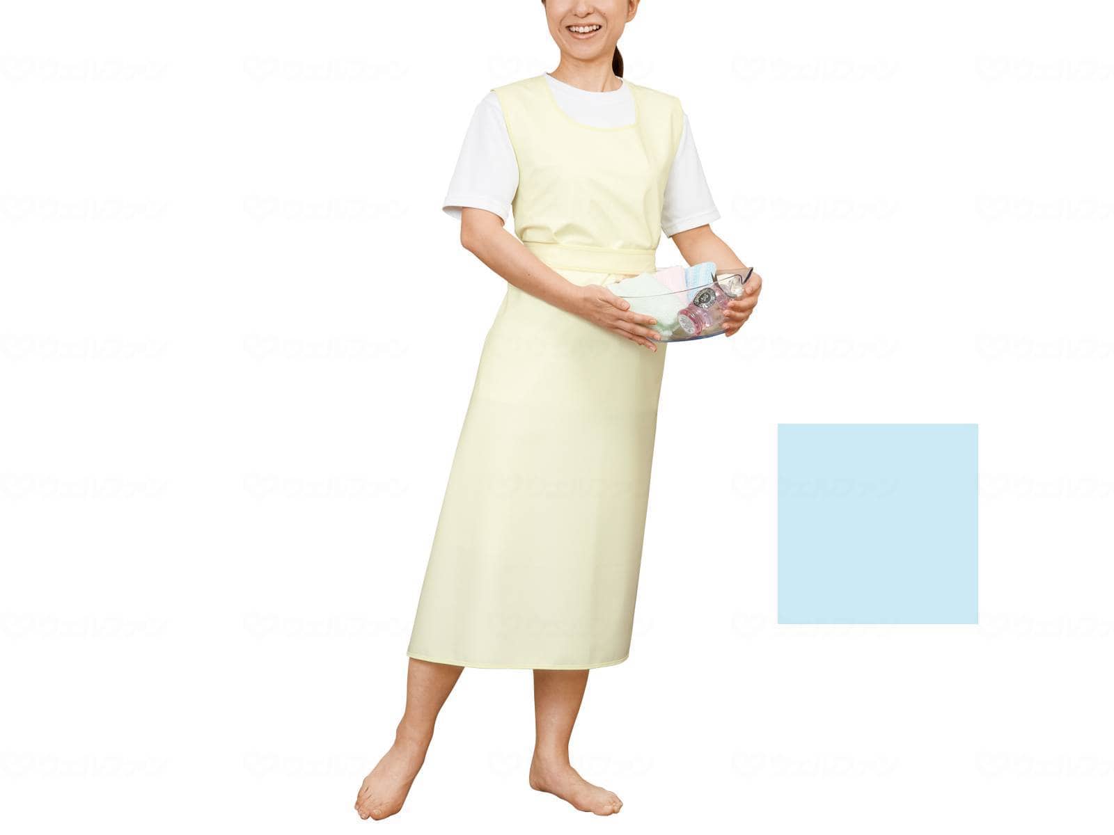ウェルファン 入浴介助エプロン(ひもタイプ)/サックス/M 1枚（ご注文単位1枚）【直送品】