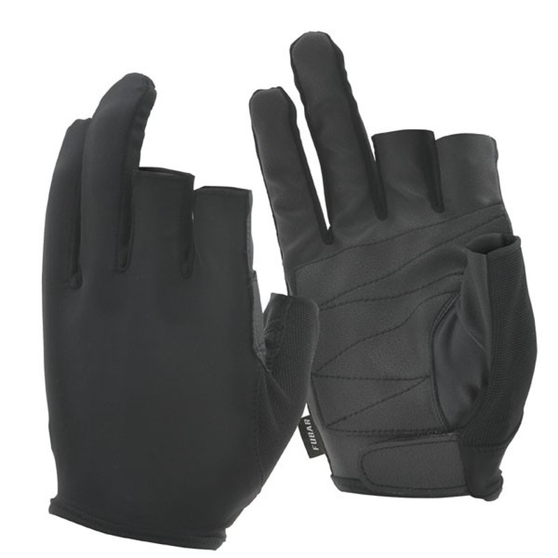 おたふく手袋 2113682 FB-62シンセティックレザー3フィンガーレス黒L 1個（ご注文単位1個）【直送品】