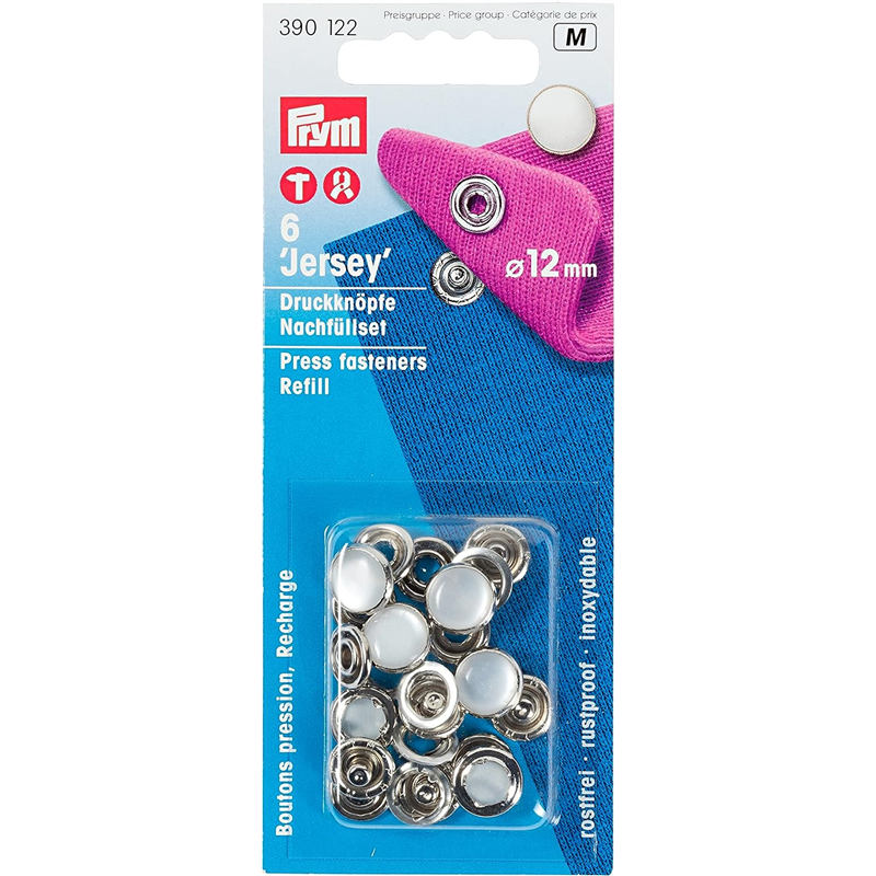 日本紐釦貿易 プリム(Prym) スナップボタン Jersey キャップ型 φ12mm 6組入 クリアホワイト 390122 （ご注文単位1個）【直送品】