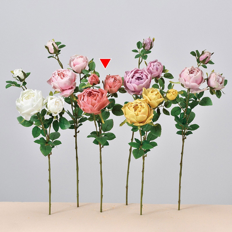 アスカ商会 造花 A-34398　ローズ×2　つぼみ×1 #004　ピ-チ 1本（ご注文単位1本）【直送品】