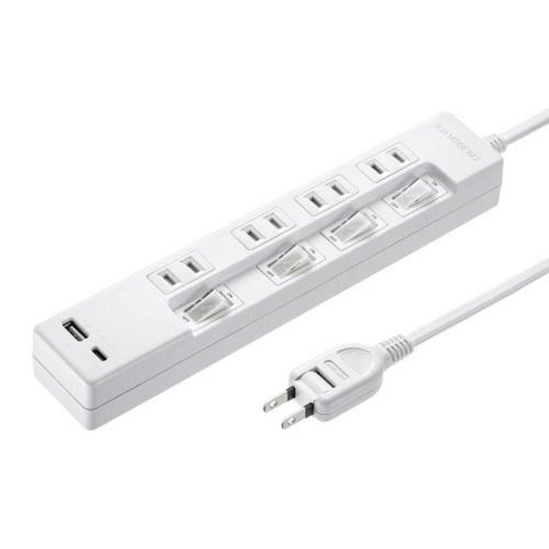 エスコ EA815GM-241B AC125V/14Aタップ(USB充電ポート付/個別スイッチ) 1個（ご注文単位1個）【直送品】