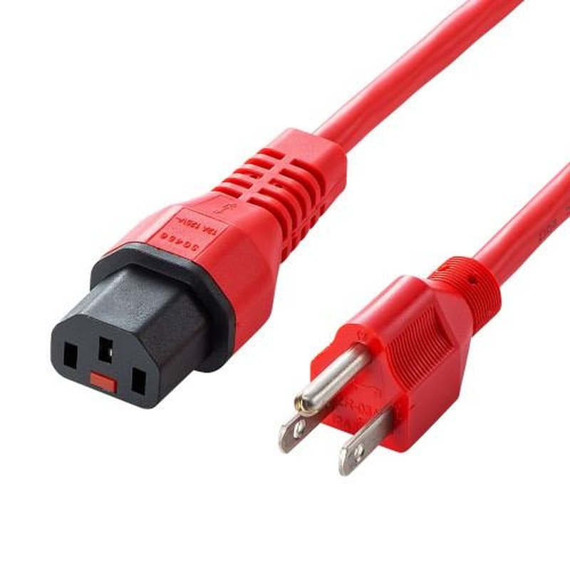 エスコ EA764CD-69 125V/12Ax1m電源コード(コンセント-PC接続/抜止赤 1個(ご注文単位1個)【直送品】