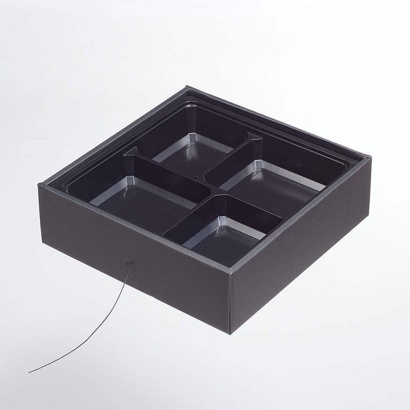 ヨシザワ 弁当容器 蒸熱BOX 松花堂 70-70 黒 KIT1タイプ 50個/ケース(ご注文単位1ケース)【直送品】