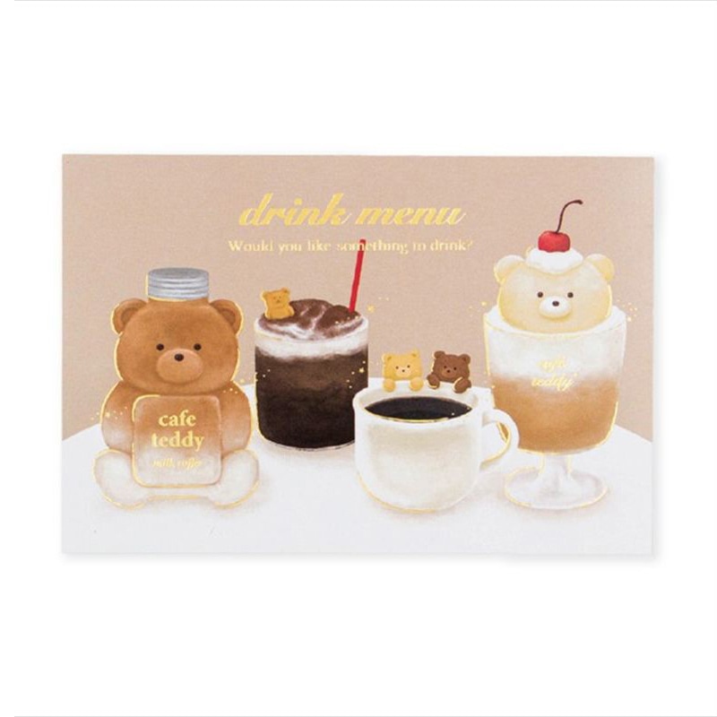 フタバ ROKKAKU 箔押しポストカード cafe teddy ドリンク 1パック（ご注文単位5パック）【直送品】