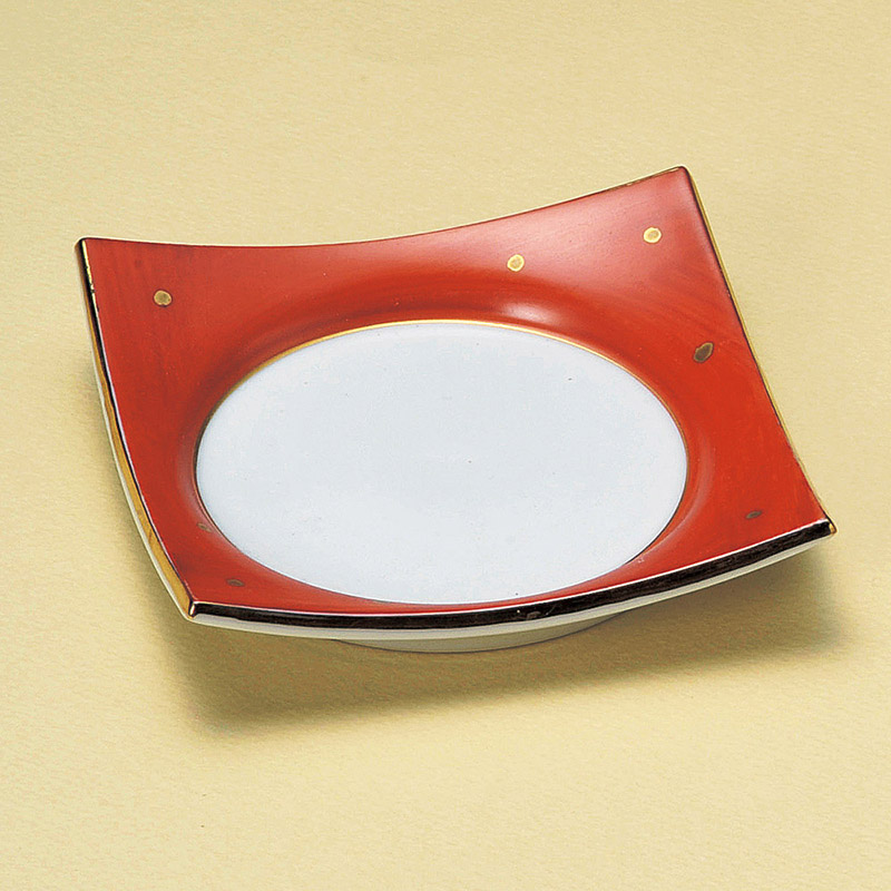 山万 14805-100 朱巻金点角皿 1個(ご注文単位1個)【直送品】