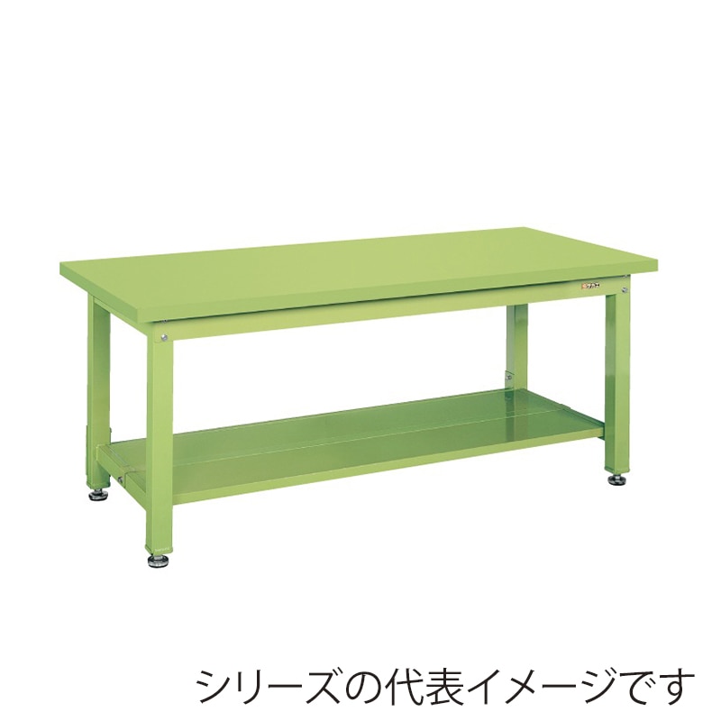 サカエ 重量作業台 KWタイプ 中板2枚付 スチール天板 グリーン KWS-128T1 1台(ご注文単位1台)【直送品】