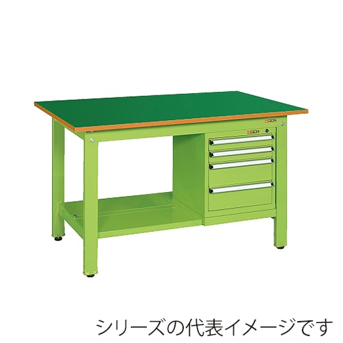 サカエ 軽量作業台 KKタイプ スモールキャビネット付サカエリューム天板 グリーン/グリーン KK-49FSL4 1台(ご注文単位1台)【直送品】