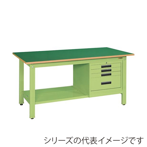 サカエ 軽量作業台 KKタイプ SVE型キャビネット付サカエリューム天板 グリーン/グリーン KK-59FSVE4 1台(ご注文単位1台)【直送品】