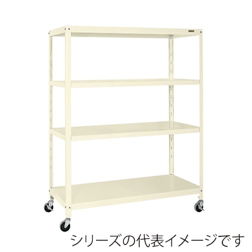 サカエ スーパーキャスターラック 4段 直進安定金具付 ゴム車 アイボリー SPR-3224MRI 1台(ご注文単位1台)【直送品】
