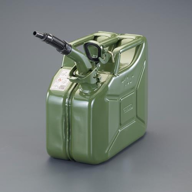 エスコ EA991HB-29A 10Lガソリン携行缶(横型・フレキノズル付/OD色) 1個(ご注文単位1個)【直送品】