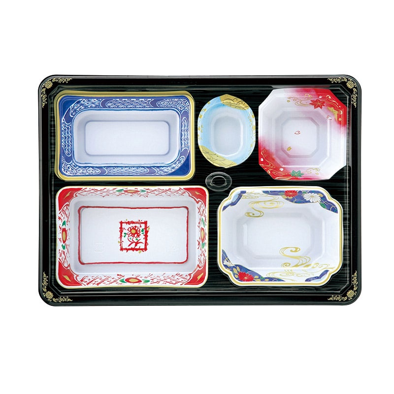 アヅミ産業 仕出し容器　本体（金彩）・蓋（三彩）会席膳セット T-203 T203KS-2 20セット/袋（ご注文単位10袋）【直送品】