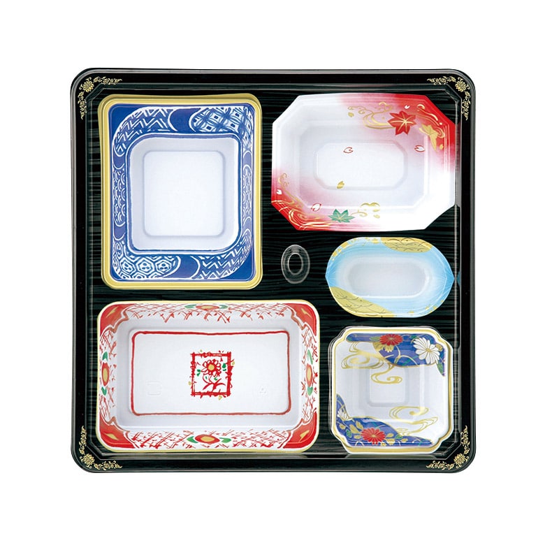 アヅミ産業 仕出し容器　本体（金彩）・蓋（三彩）会席膳セット T-204 T204KS-2 20セット/袋（ご注文単位10袋）【直送品】