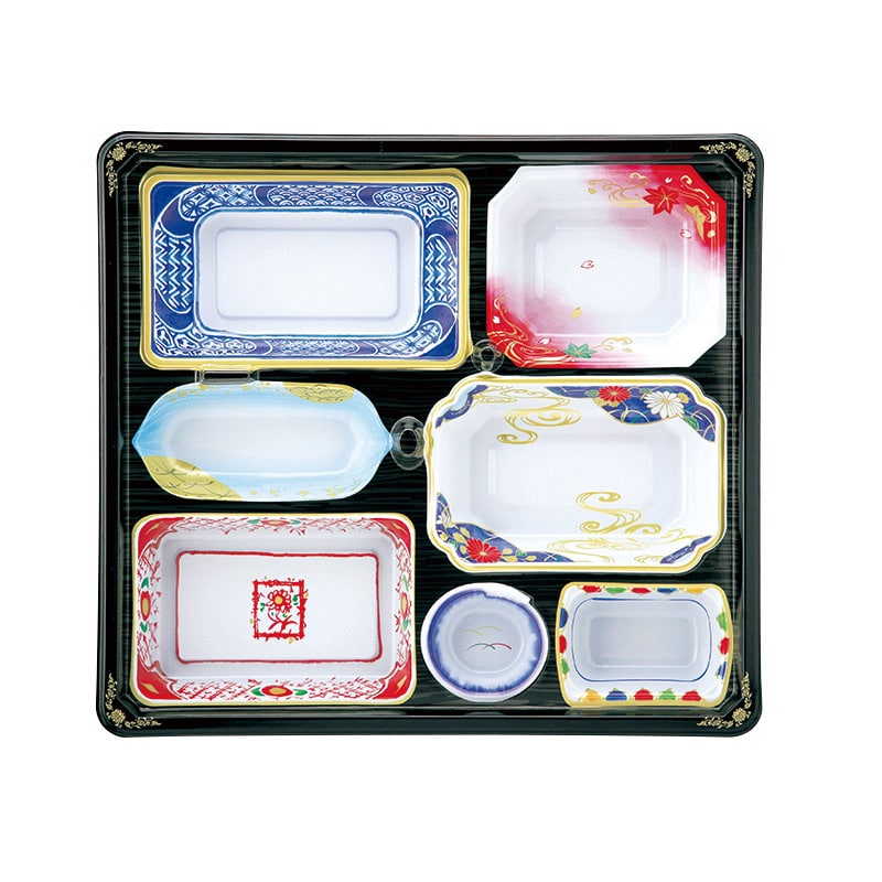 アヅミ産業 仕出し容器　本体（金彩）・蓋（三彩）会席膳セット T-217 T217KS-2 20セット/袋（ご注文単位9袋）【直送品】