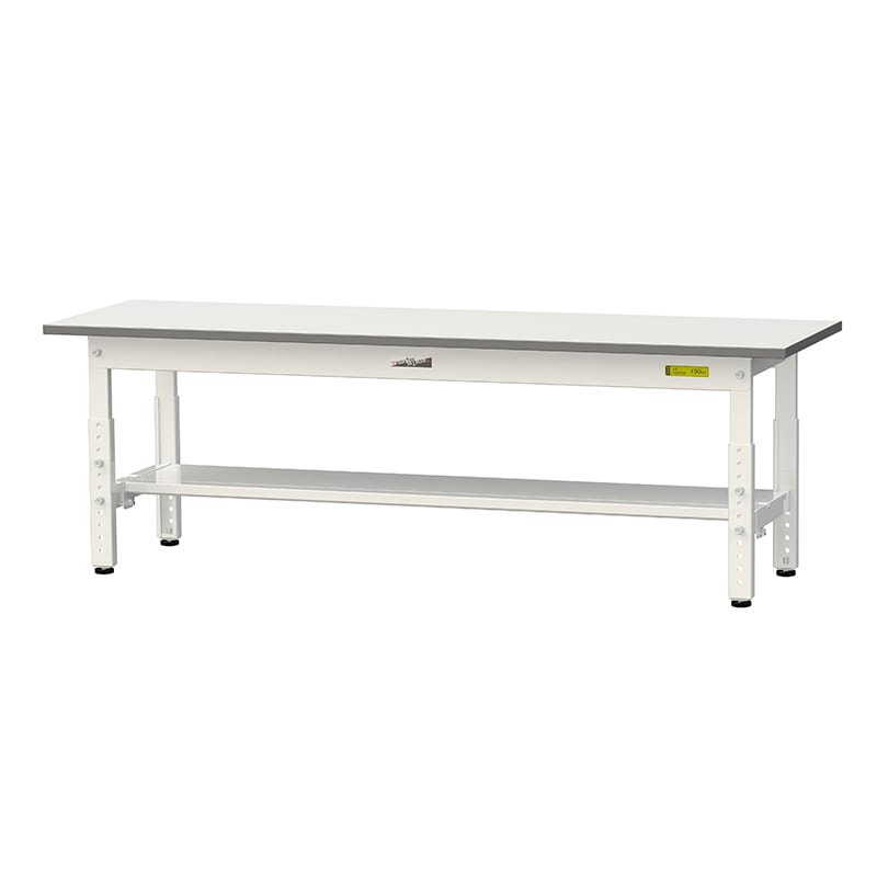 山金工業 ワークテーブル150 高さ調整タイプ 低床用 H400~575mm 半面棚板付 1500×450 1台(ご注文単位1台)【直送品】