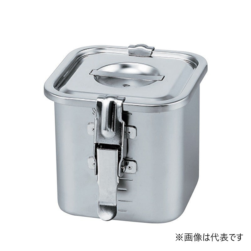 スギコ産業 18-8 目盛付 角キッチンポット フタ付 手無 パッキン・フック付 14cm SA1620-SH-4214D-PF 1個（ご注文単位1個）【直送品】