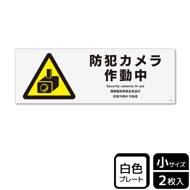 (株)KALBAS プラスチックプレート ヨコ小 防犯カメラ作動中 KTK6035 1パック(ご注文単位1パック)【直送品】