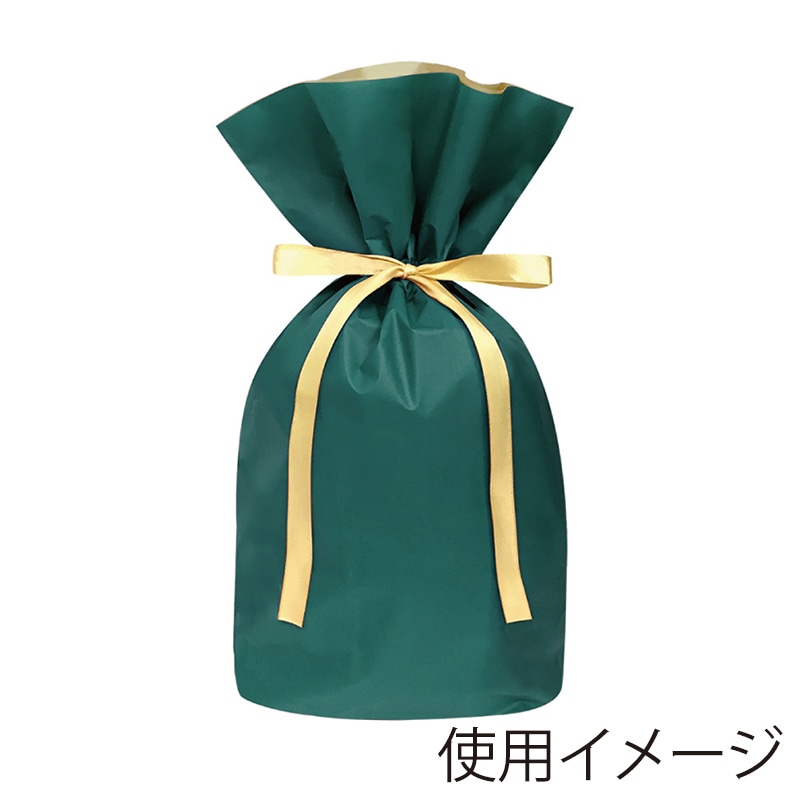 エスパック 梨地リボン付ギフト袋 M ダークグリーン 20枚/袋（ご注文単位1袋)【直送品】