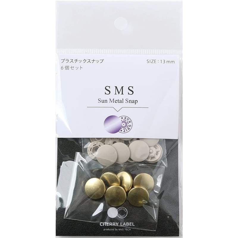 CHERRY LABEL SUN METAL SNAP メタル風スナップ 13mm 6組入 イエローゴールド SMS13-YG 1袋（ご注文単位1袋）【直送品】