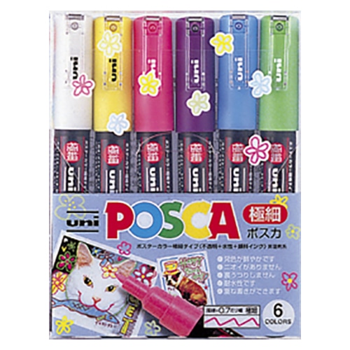 PC-1M6C ユニ ポスカ 極細 6色セット 1セット (ご注文単位1セット)【直送品】