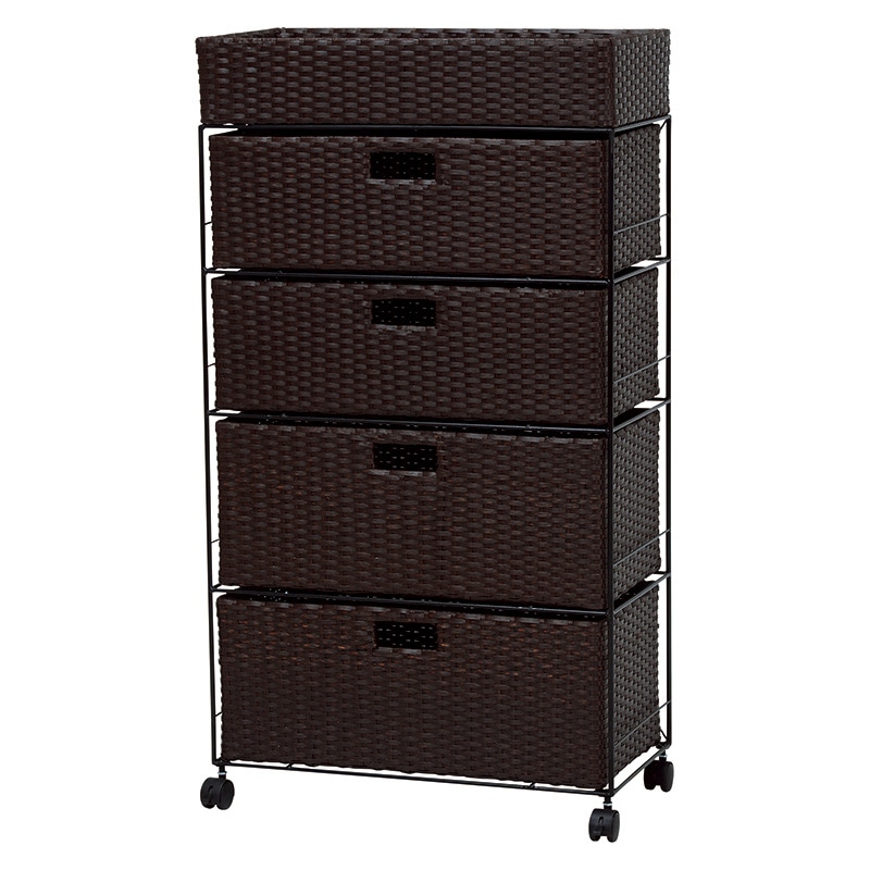 萩原 ランドリーラック 幅60.5cm 4杯 キャスター付 ダークブラウン RAN-2416DBR 1台(ご注文単位1台)【直送品】