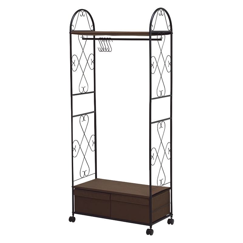萩原 ハンガーラック 幅75cm 引出し2杯 ブラウン KHR-3160BR 1台(ご注文単位1台)【直送品】