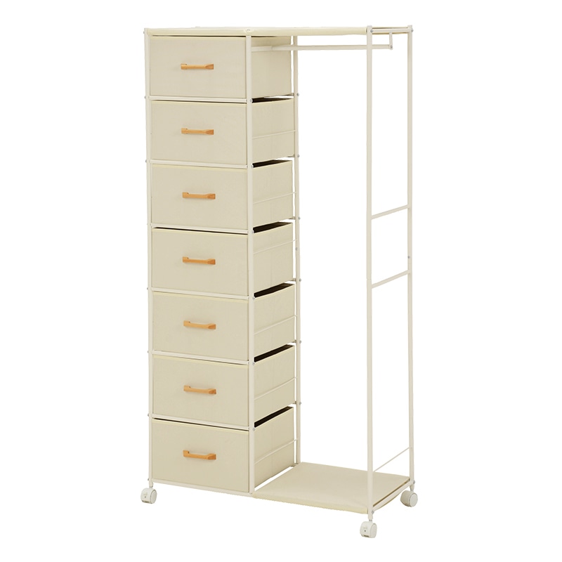 萩原 ハンガーラック 幅80cm 引出し7杯 ホワイト KHR-3158WH 1台(ご注文単位1台)【直送品】