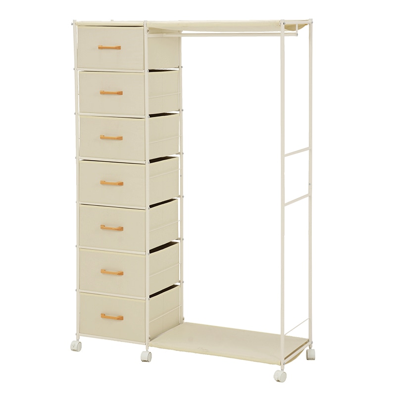 萩原 ハンガーラック 幅105cm 引出し7杯 ホワイト KHR-3159WH 1台(ご注文単位1台)【直送品】