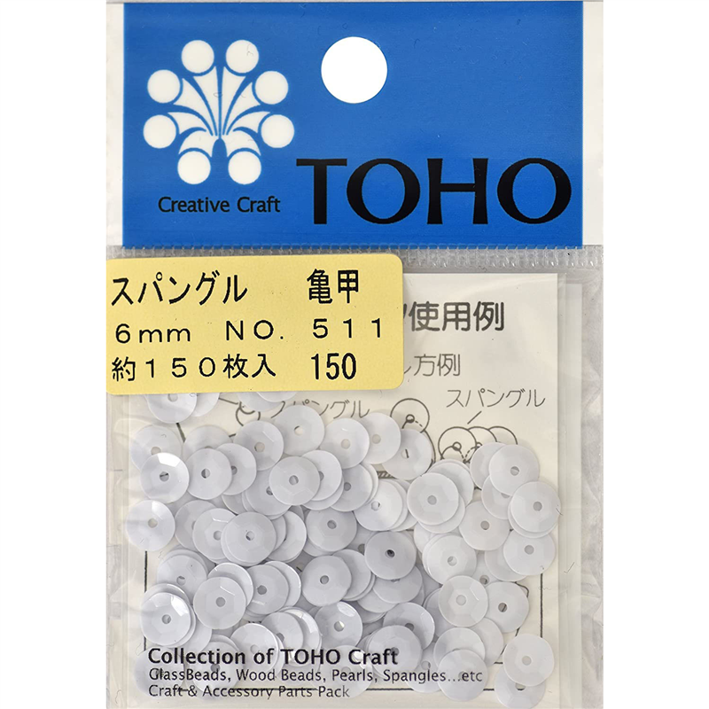 TOHO スパングル 亀甲 約6mm ホワイト 約150枚入り No.511 1枚（ご注文単位1枚）【直送品】