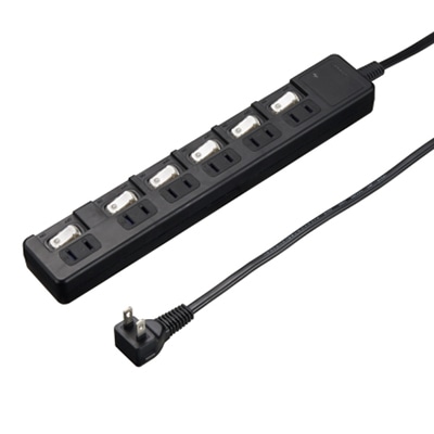 ヤザワコーポレーション 雷ガード付節電タップ 6個口 個別スイッチ付 コード長0.3m ブラック H8KS6603BK 1個(ご注文単位1個)【直送品】