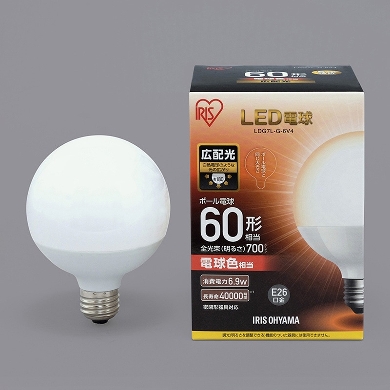 アイリスオーヤマ LED電球 E26口金 広配光タイプ ボール球 60形 電球色 LDG7L-G-6V4 1個(ご注文単位1個)【直送品】