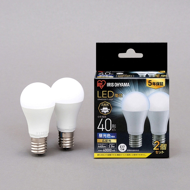 アイリスオーヤマ LED電球 E17口金 広配光タイプ 2個パック 40形 昼光色 LDA4D-G-E17-4T62P 1個(ご注文単位1個)【直送品】