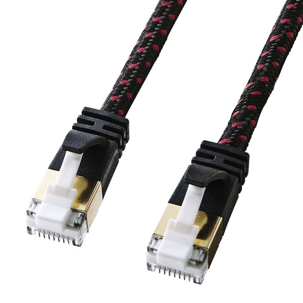 サンワサプライ 細径メッシュLANケーブル つめ折れ防止 カテゴリ7 ブラック&レッド 1m KB-T7ME-01BKR 1個（ご注文単位1個）【直送品】