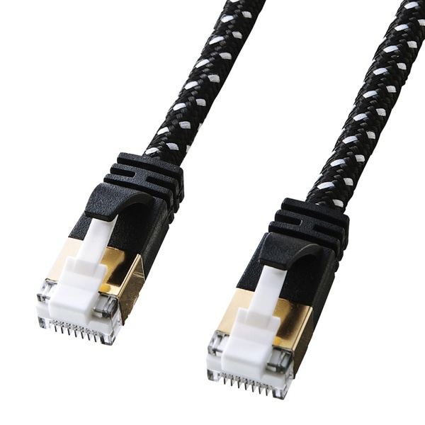 サンワサプライ 細径メッシュLANケーブル つめ折れ防止 カテゴリ7 ブラック&ホワイト 5m KB-T7ME-05BKW 1個（ご注文単位1個）【直送品】
