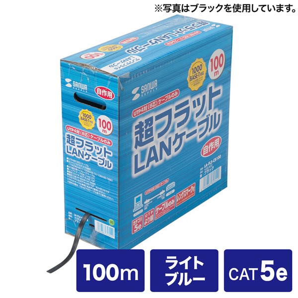 サンワサプライ 超フラットLANケーブル ケーブルのみ 100m ライトグレー LA-FL5-CB100LB 1個（ご注文単位1個）【直送品】