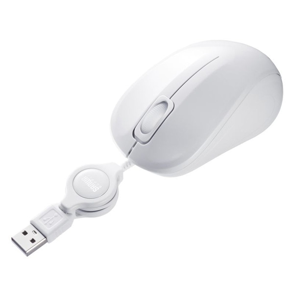 サンワサプライ 抗菌・静音 有線巻取り ブルーLEDマウス ホワイト MA-MBSK315W 1個（ご注文単位1個）【直送品】