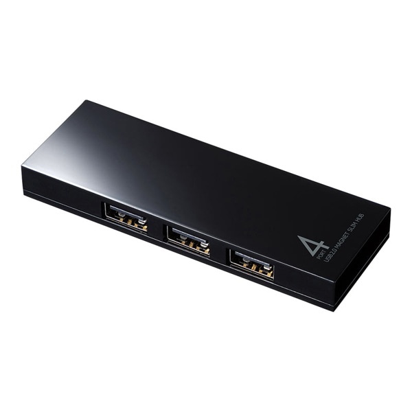サンワサプライ スリムUSB2.0ハブ 4ポート マグネット付き USB-2H401BKN 1個（ご注文単位1個）【直送品】