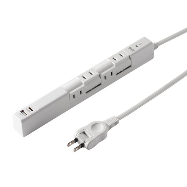サンワサプライ 回転タップ AC4個口／Type-C／USB-A ホワイト TAP-B113UC-2W 1個（ご注文単位1個）【直送品】