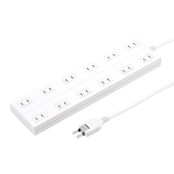 サンワサプライ 電源タップ 2P 12個口 3m ホワイト TAP-2312-3W 1個(ご注文単位1個)【直送品】