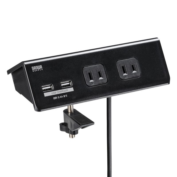 サンワサプライ クランプ固定式タップ 2P・4個口・1m ブラック TAP-B105U-3BKN 1個（ご注文単位1個）【直送品】