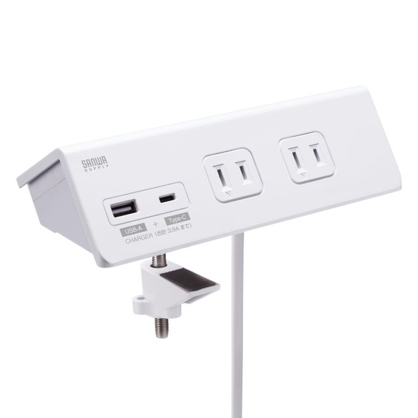サンワサプライ クランプ固定式タップ ホワイト TAP-B105UC-3W 1個（ご注文単位1個）【直送品】
