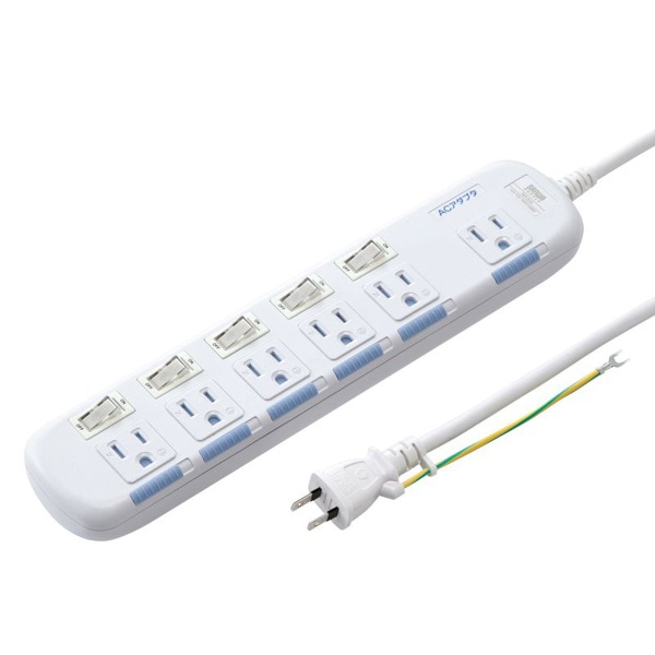 サンワサプライ 省エネタップ トラッキング火災予防プラグ 3P・6個口・2m TAP-S10N2-2 1個（ご注文単位1個）【直送品】