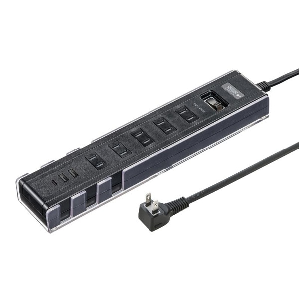 サンワサプライ USB充電機能付き電源タップ スタンド付き 2P 5個口 1.5m ブラック TAP-B47UC-15BK 1個(ご注文単位1個)【直送品】