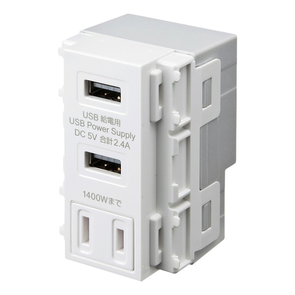 サンワサプライ 埋込USB給電用コンセント ACバッテリー付き ホワイト TAP-KJUSB2AC1W 1個（ご注文単位1個）【直送品】